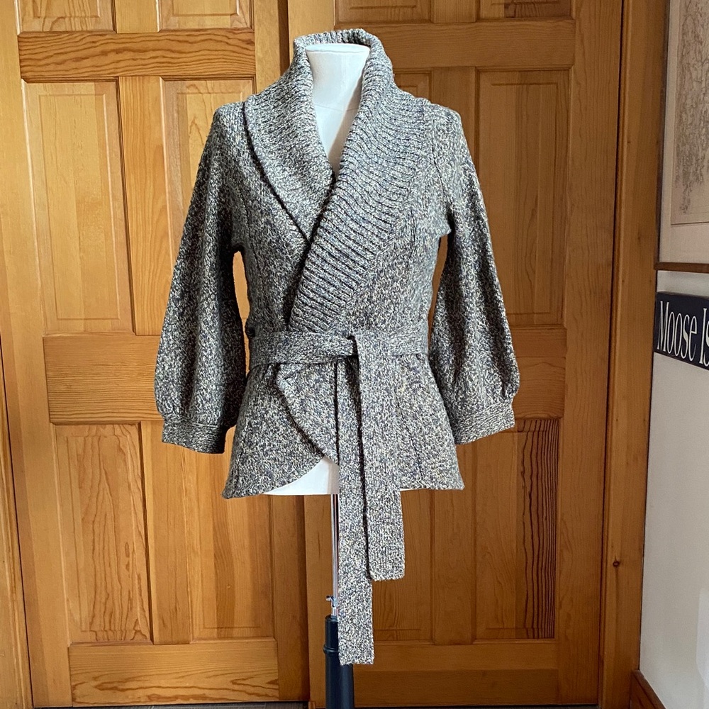 Textured Brown Belted Sweater Jacket w/ Princess sleeves.